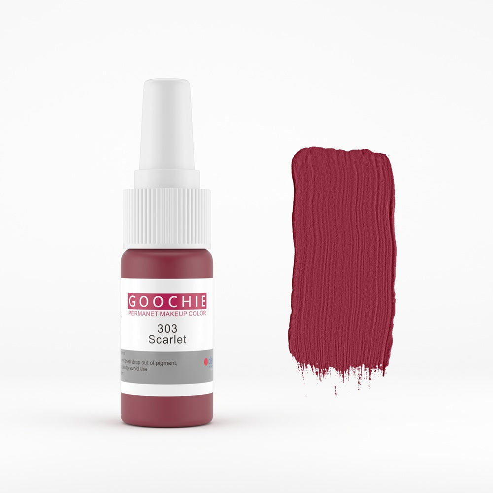 Goochie 303 Scarlet PMU pigment 15 ml with colour swatch