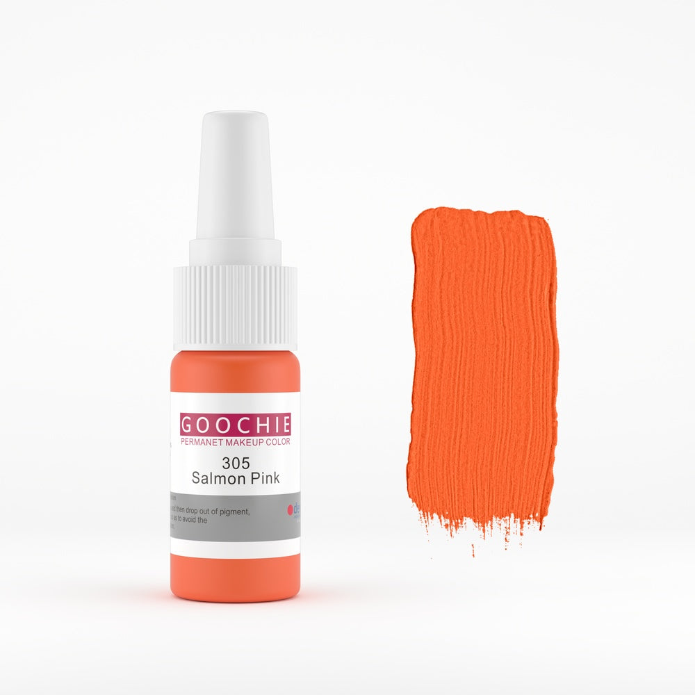 Goochie 305 Salmon Pink PMU pigment 15 ml with colour swatch